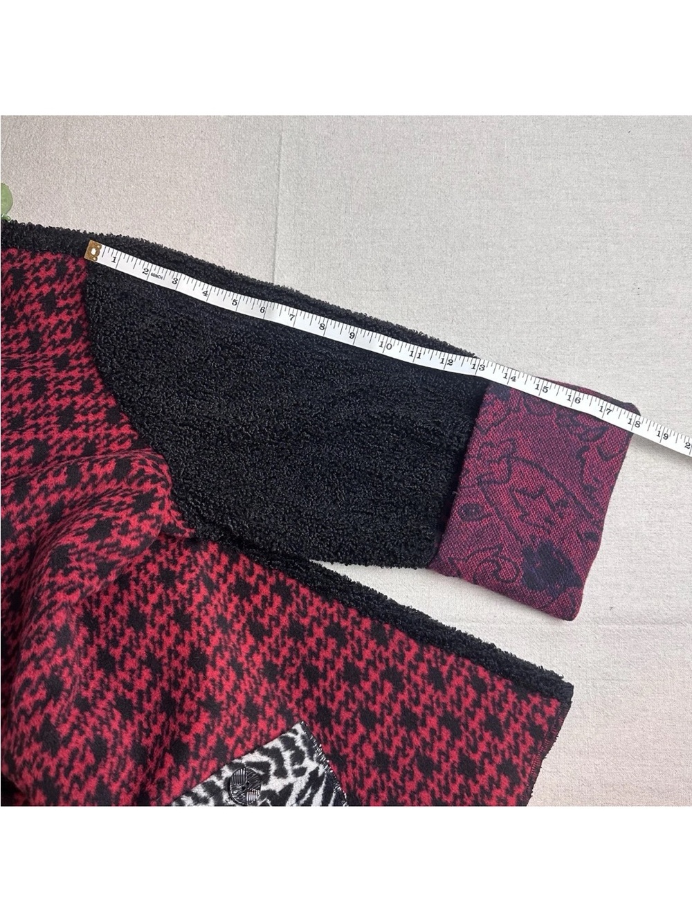 Ali Miles Patchwork Jacket Red Black Mixed Media Artsy Wool Blend - Picture 15 of 15